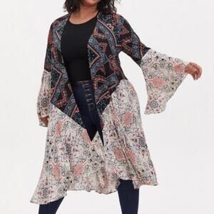 Torrid Chiffon High-Low Kimono Floral White Black Size 4